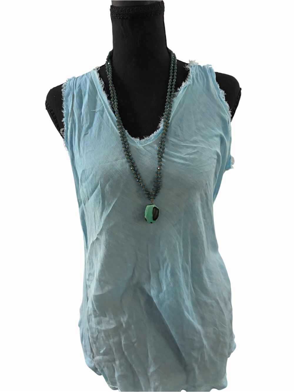 Tempo Paris Sky Blue Distressed Sleeveless Tank Top Size Small Boho